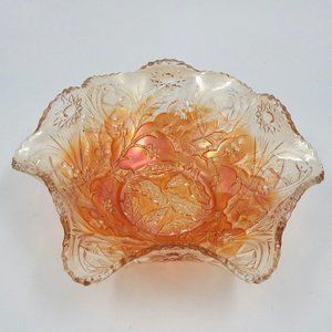 Vtg Carnival Marigold MILLERSBURG HOLLY aka Whirling Leaves Ruffled Bowl Rare